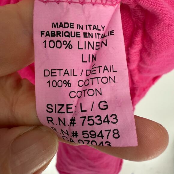 Bella Umbra Halter Sundress Size L Hot Pink Linen Sleeveless Tiered Bow Tie Neck - Picture 7 of 8